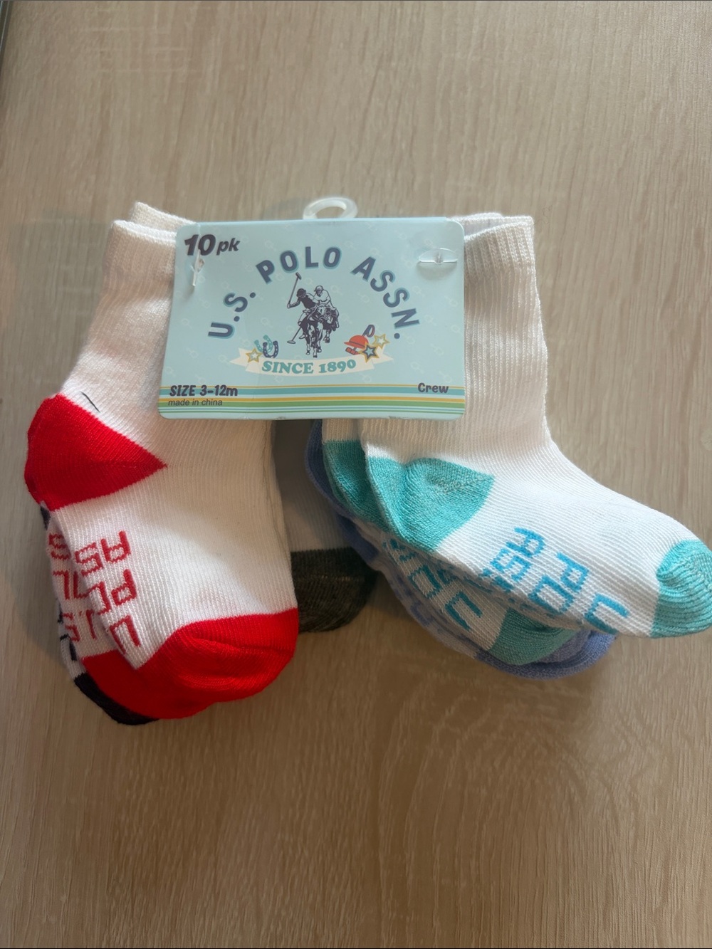 U.S. Polo Assn. Kids Crew Socks - White with Red & Teal Accents